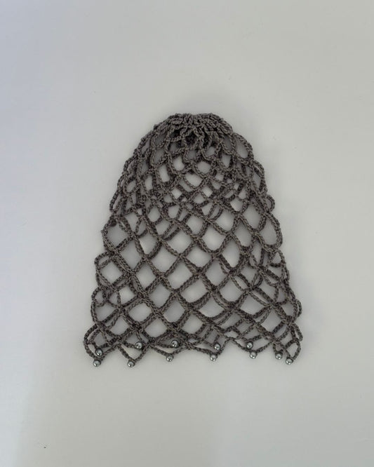 Blue Pearl Net Mesh Hat: Gorro Gris Perlas Azuladas de Imitación en Tendencia en Crochet