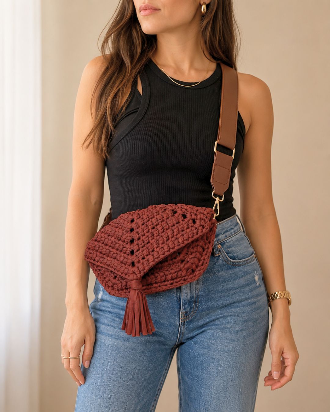 Gianna Mediana: 2 en 1 Cross Body & Clutch Bag Color Marrón