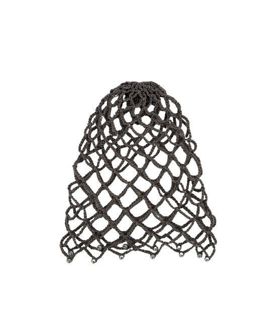Blue Pearl Net Mesh Hat: Gorro Gris Perlas Azuladas de Imitación en Tendencia en Crochet