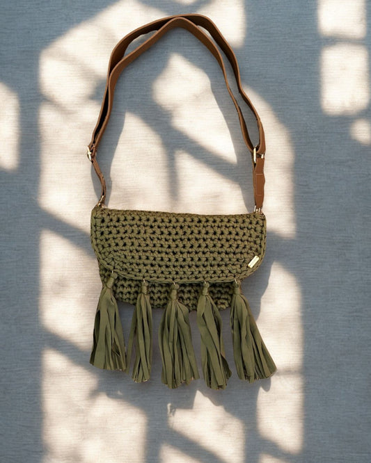 PRE ORDEN - Cecilia Regular Color Verde 2 en 1 Cartera Tejida Cross Body & Clutch Estilo Boho en Crochet / Veurora