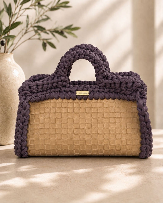 PRE ORDEN - Elena Grande Negro Ceniza: Vinyl and Crochet Bag 3 en 1 Cross Body, Clutch and Shoulder
