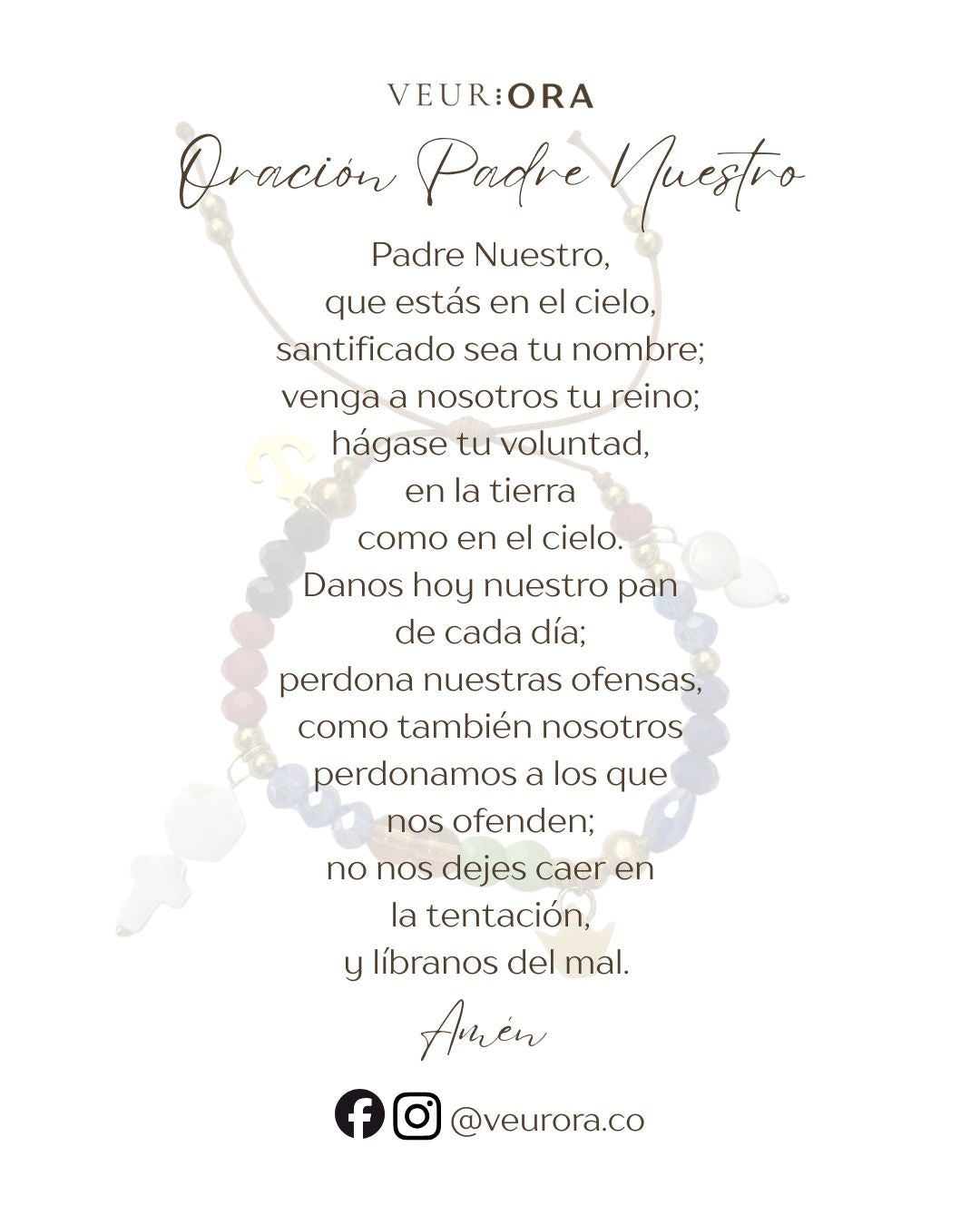 Pulsera Padre Nuestro en Hilo Crema, Beads y Charms