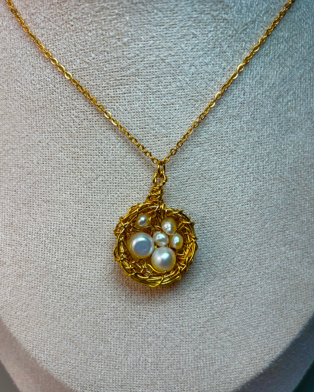 Cadena "Nido de Amor" Versión Original - En Alambre y Perlas Pequeñas y Grandes (Por Pre-Orden)