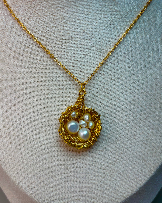 Cadena "Nido de Amor" Versión Original - En Alambre y Perlas Pequeñas y Grandes (Por Pre-Orden)