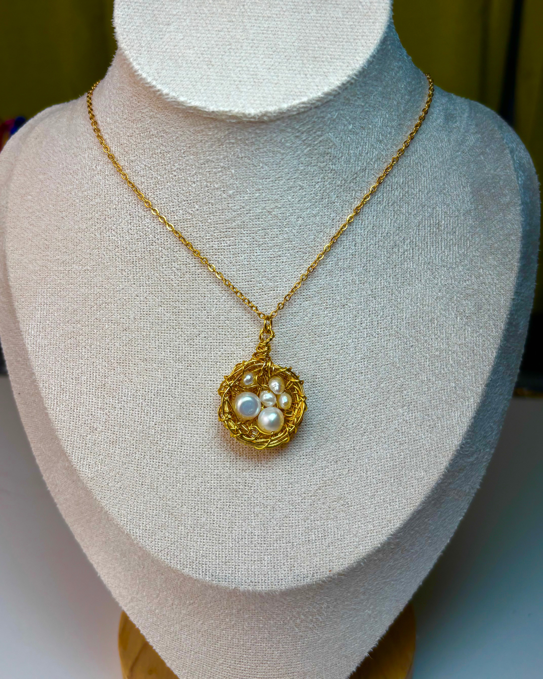 Cadena "Nido de Amor" Versión Original - En Alambre y Perlas Pequeñas y Grandes (Por Pre-Orden)