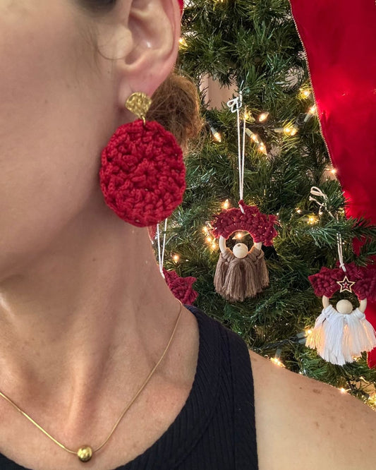 Aretes Circular Gracia Color Rojo - Polyester Tejidas a Mano