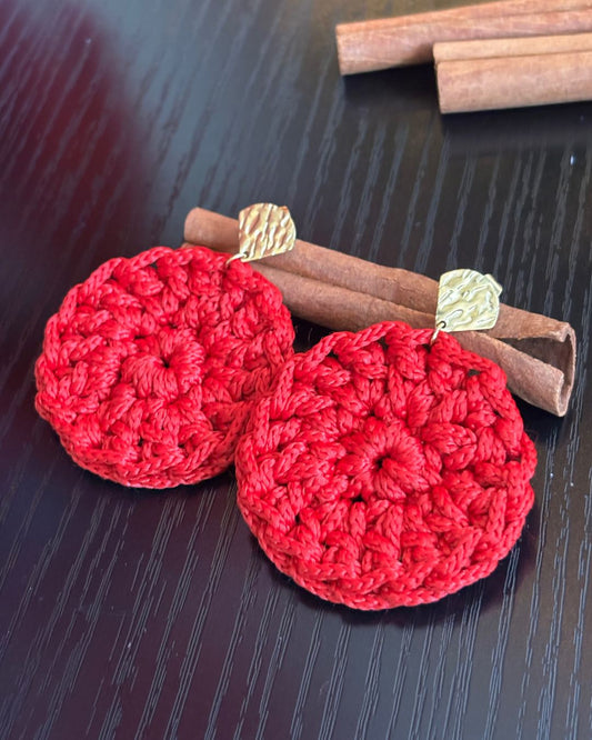 Aretes Circular Gracia Color Rojo - Polyester Tejidas a Mano