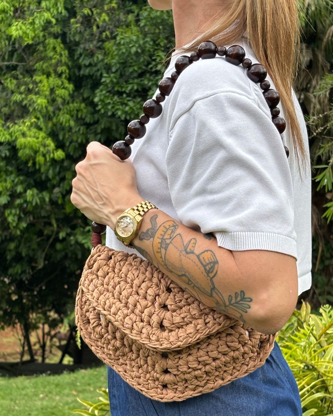 Cartera Leonor: Pieza 2 en 1 Crossbody + Clutch Hecho a Mano con Mango en Madera