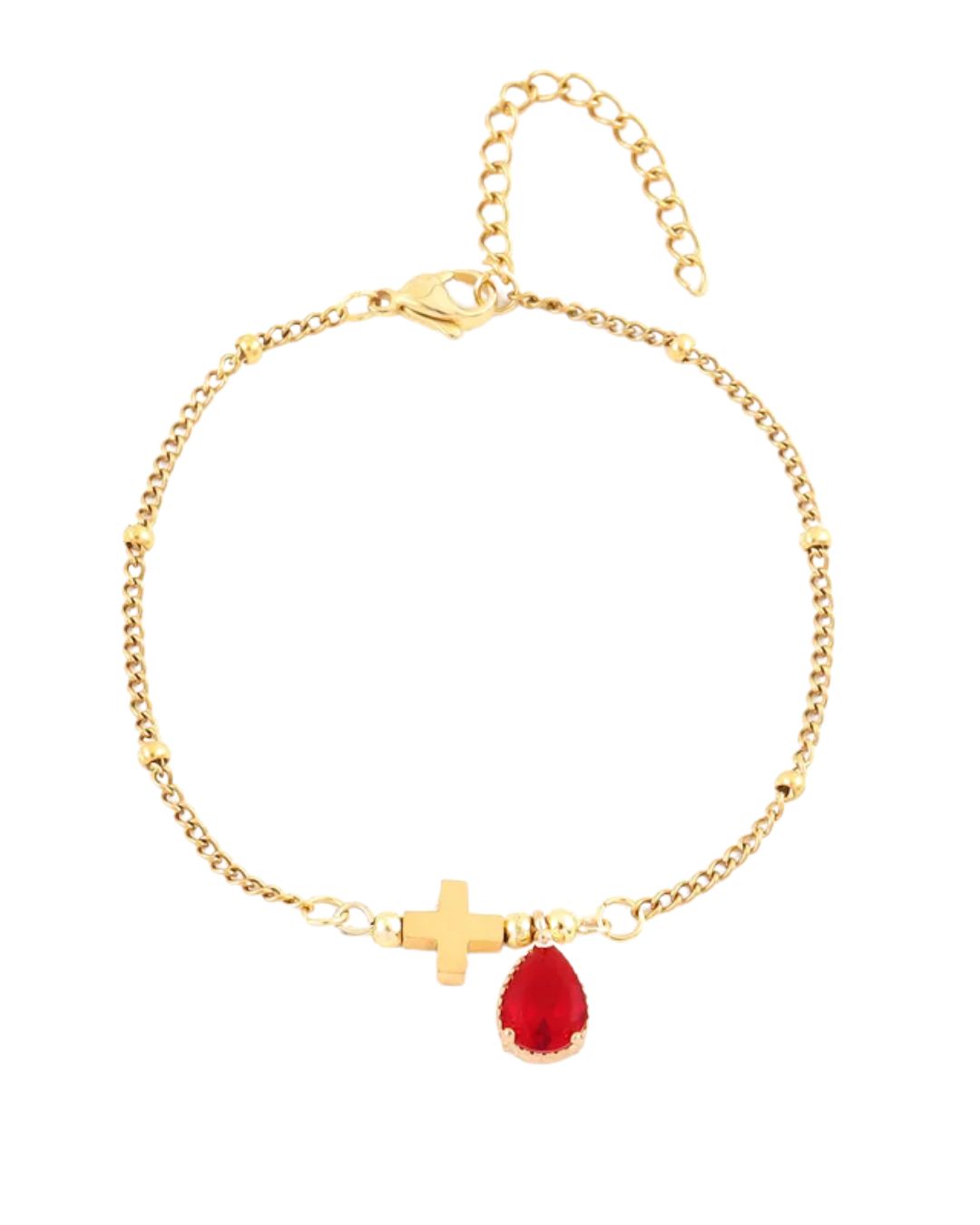 Pulsera "Fue por Amor" Oro - Stainless Steel y Piedra Roja Cristal