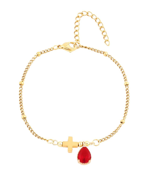 Pulsera "Fue por Amor" Oro - Stainless Steel y Piedra Roja Cristal