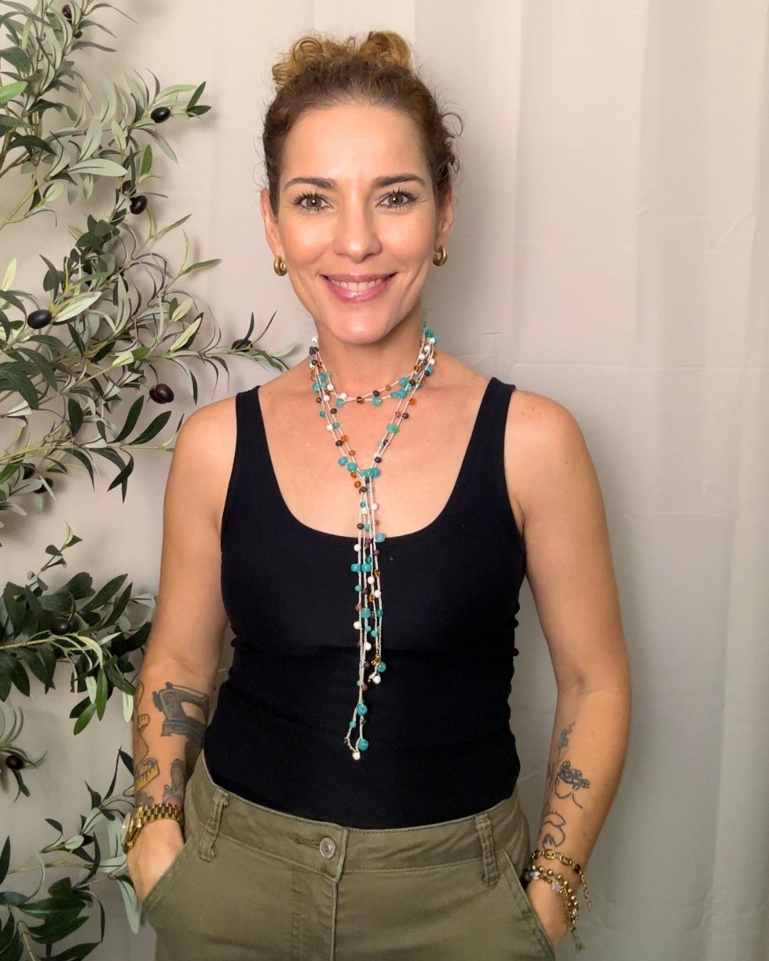 Collar Rut: Mil Formas (Tonos: Turquesa, Crema, Caramelo, Marrones & Hilo: Crema) -  Tejido a Mano en Crochet con Piedras, Cristales y Semipreciosas