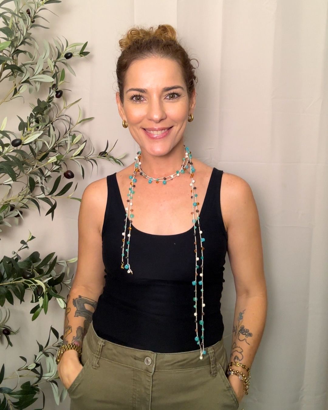 Collar Rut: Mil Formas (Tonos: Turquesa, Crema, Caramelo, Marrones & Hilo: Crema) -  Tejido a Mano en Crochet con Piedras, Cristales y Semipreciosas