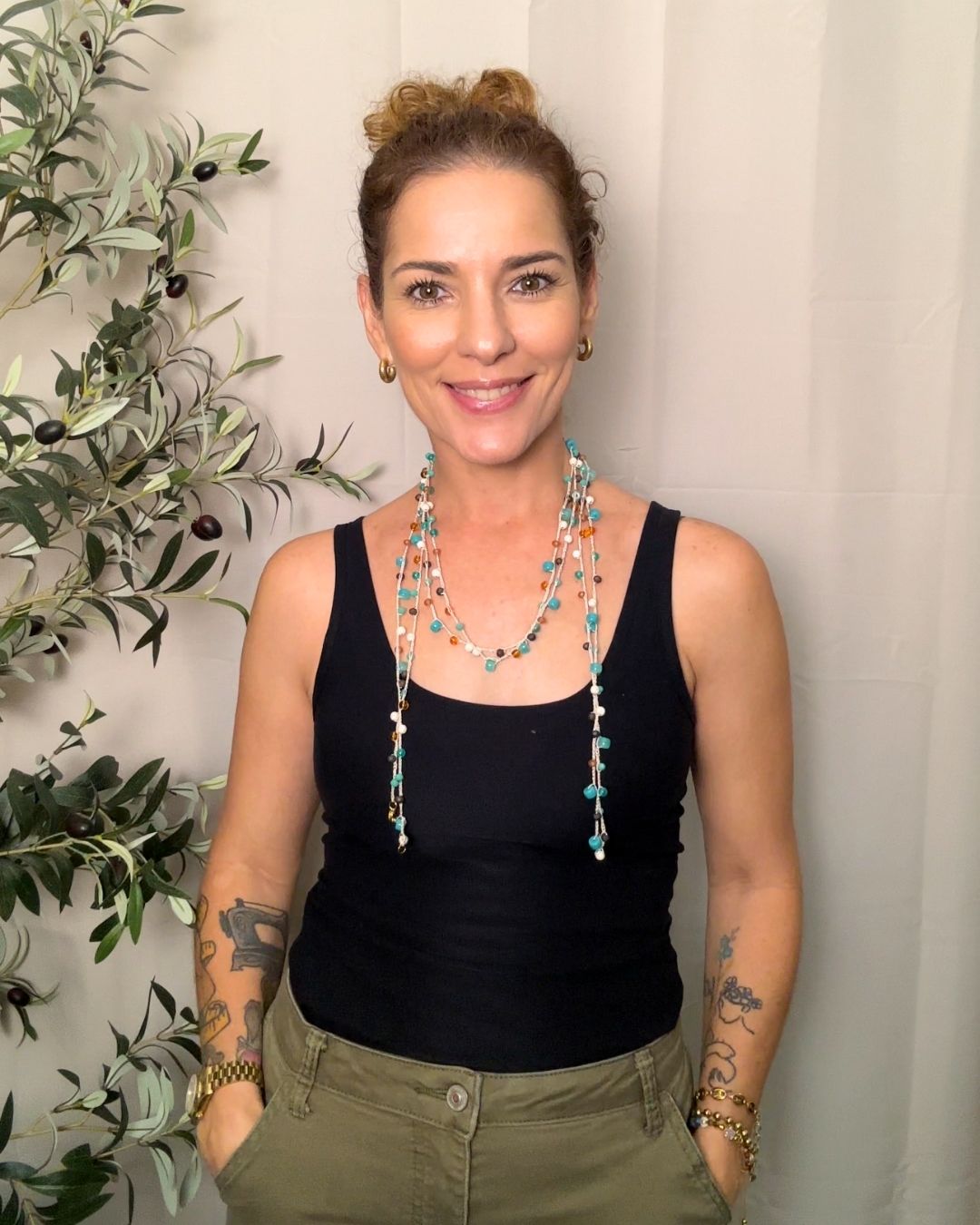 Collar Rut: Mil Formas (Tonos: Turquesa, Crema, Caramelo, Marrones & Hilo: Crema) -  Tejido a Mano en Crochet con Piedras, Cristales y Semipreciosas