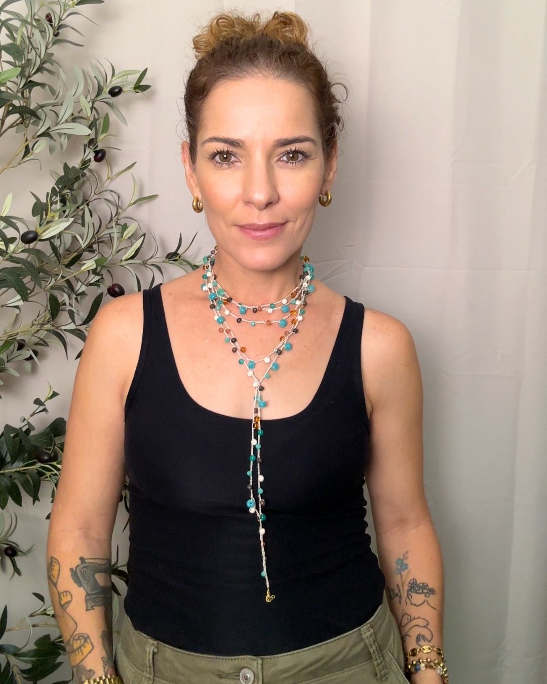 Collar Rut: Mil Formas (Tonos: Turquesa, Crema, Caramelo, Marrones & Hilo: Crema) -  Tejido a Mano en Crochet con Piedras, Cristales y Semipreciosas