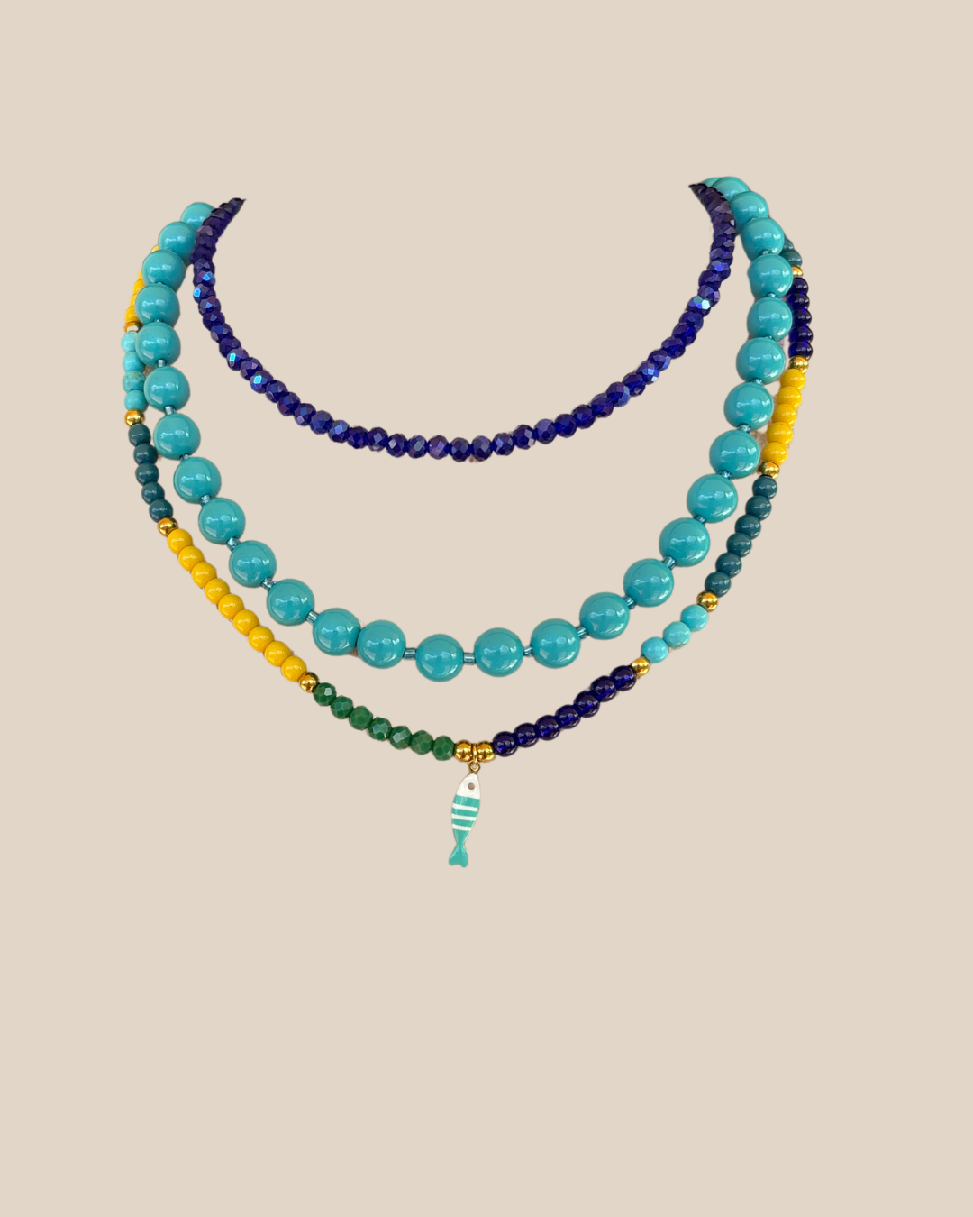 Ave Necklace: Cristales Rondell Azul Marino